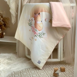 Paturica bebe din satin si velur cu pilota Vulpe roz